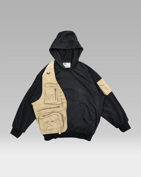 BADLANDS Reconstructed Hoodie Half-Vest - Black/Sand